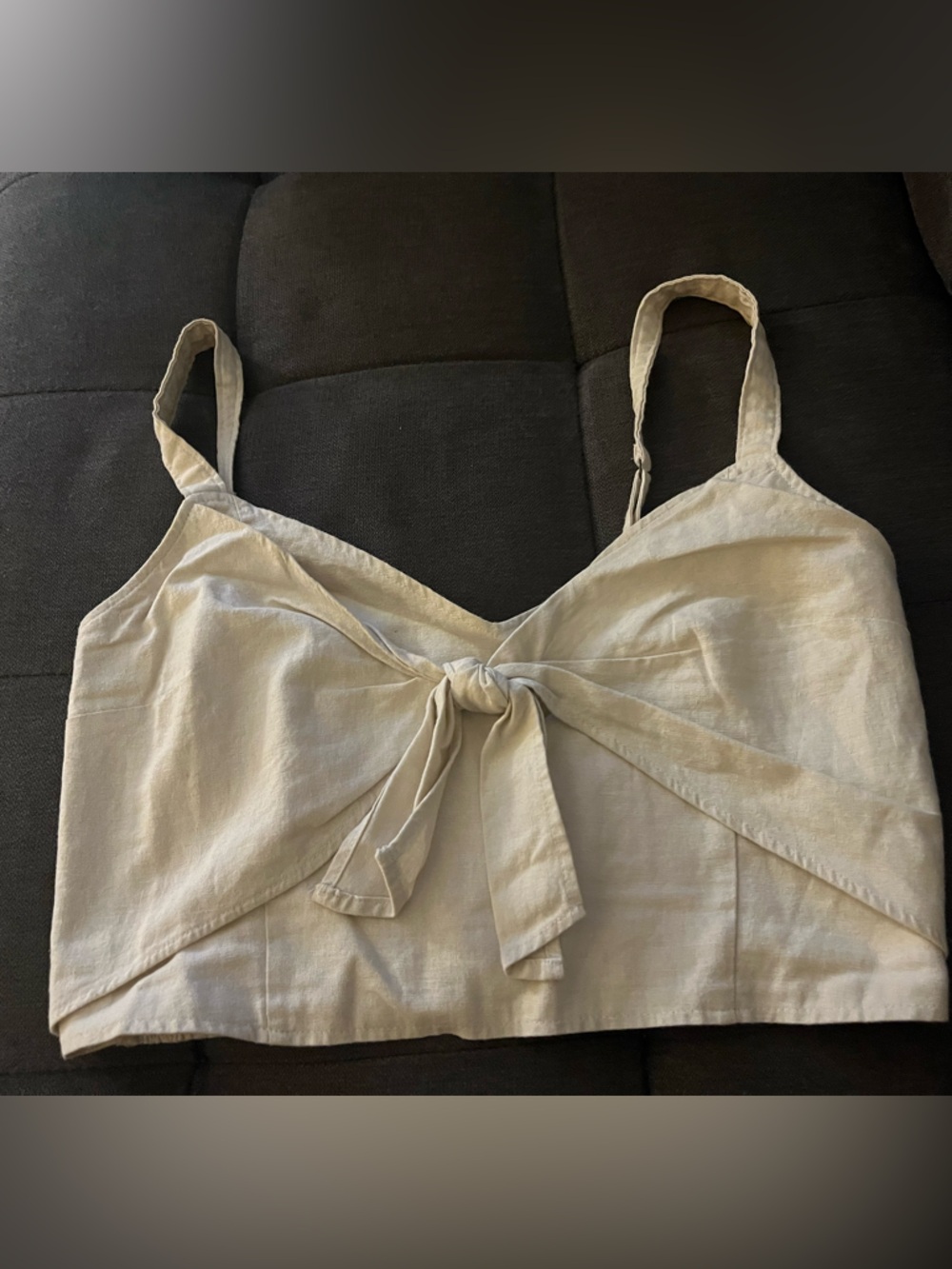 Abercrombie & Fitch Cream Tie-Front Crop Top